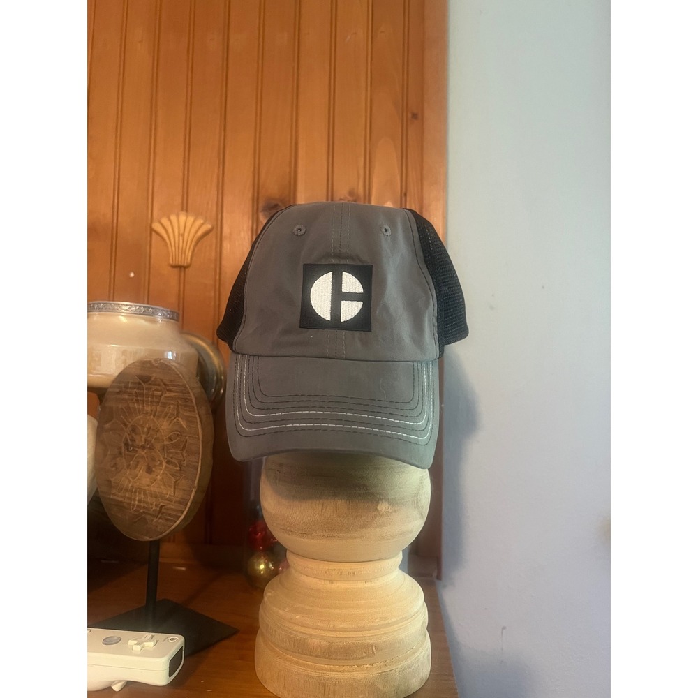 Caterpillar CAT Grey Black Mesh Back Trucker Hat Adjustable Metal Buckle Logo